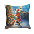 Fox Terrier and Santa Claus Decorative Throw Pillow 18x18 Indoor Outdoor Accent Cushion, Fabric Cover with Insert for Sofa, Bed, Porch & Living Room