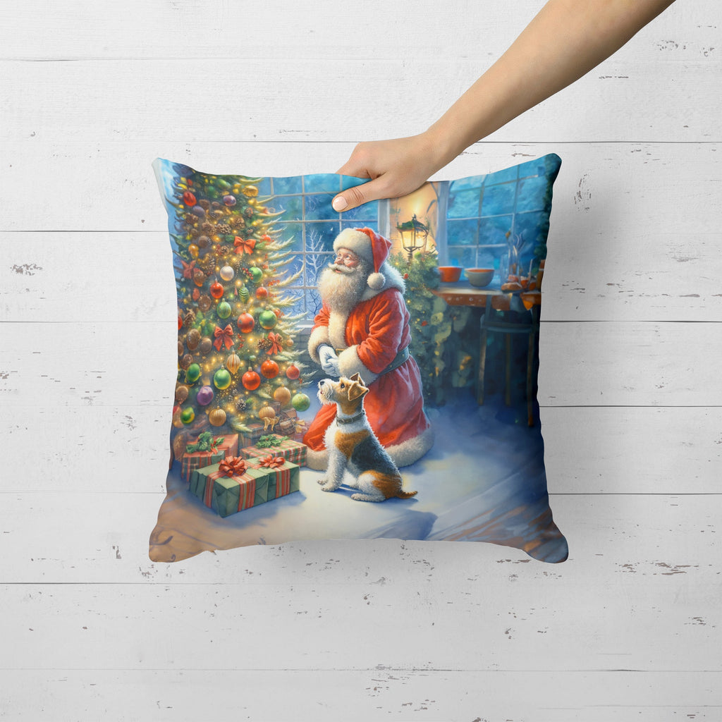 Fox Terrier and Santa Claus Decorative Throw Pillow 18x18 Indoor Outdoor Accent Cushion, Fabric Cover with Insert for Sofa, Bed, Porch & Living Room
