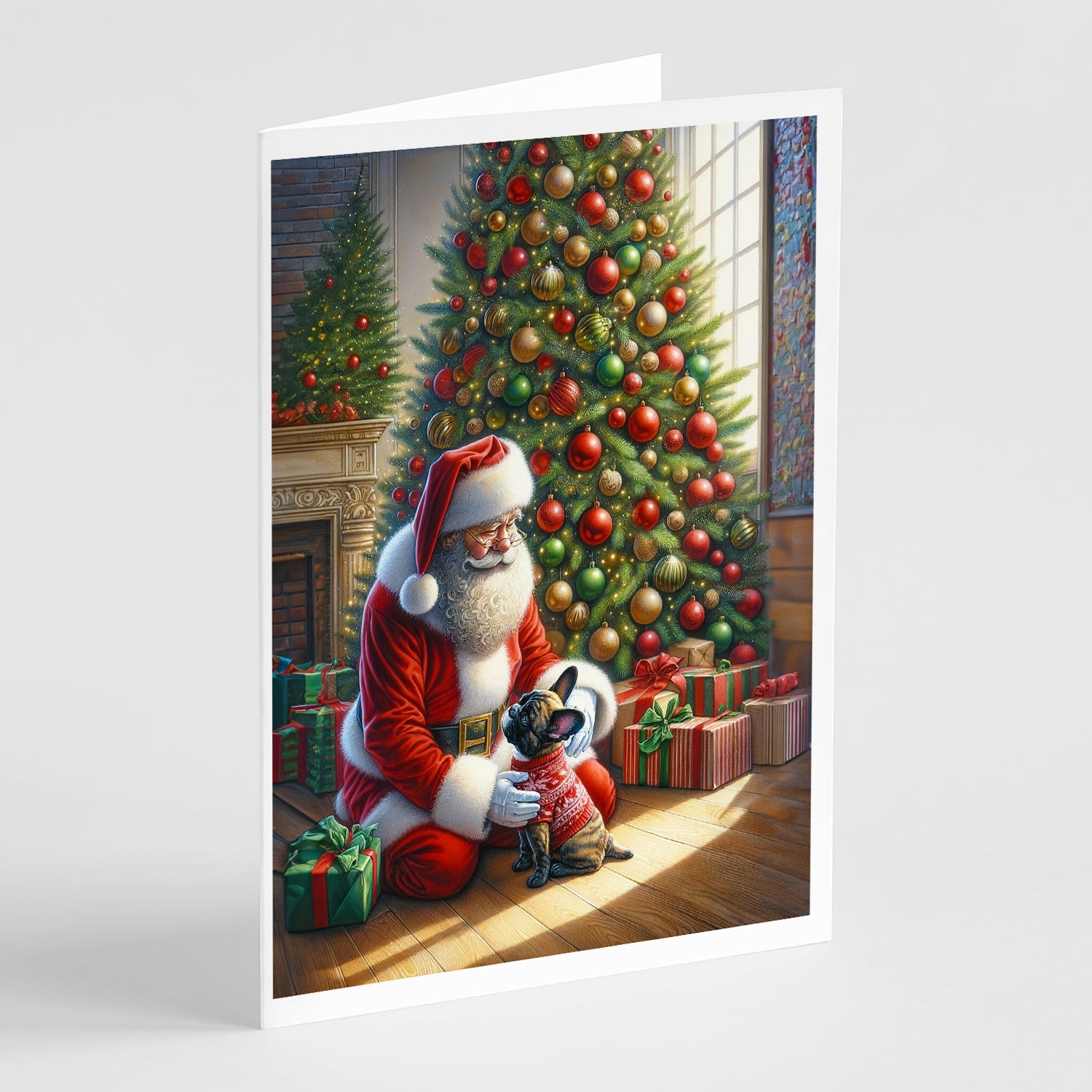 French Bulldog and Santa Claus Greeting Cards Pack of 8 Blank Cards with Envelopes Whimsical A7 Size 5x7