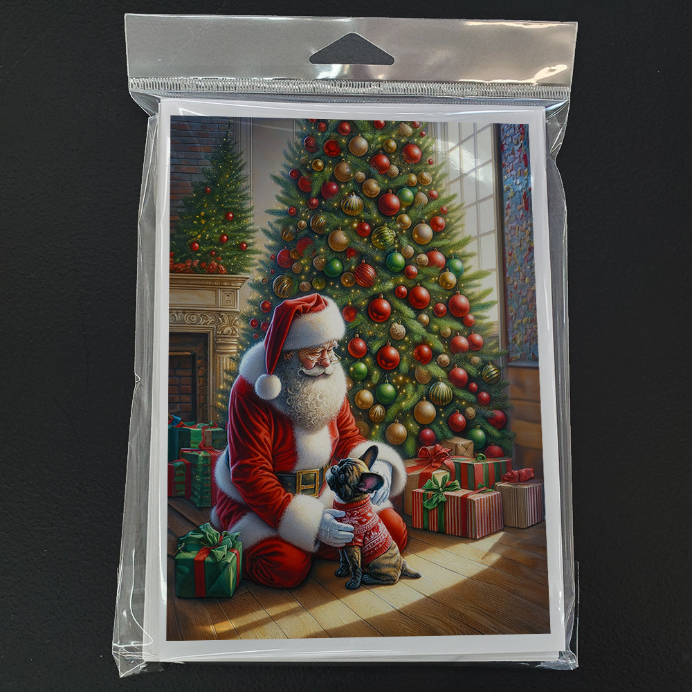 French Bulldog and Santa Claus Greeting Cards Pack of 8 Blank Cards with Envelopes Whimsical A7 Size 5x7
