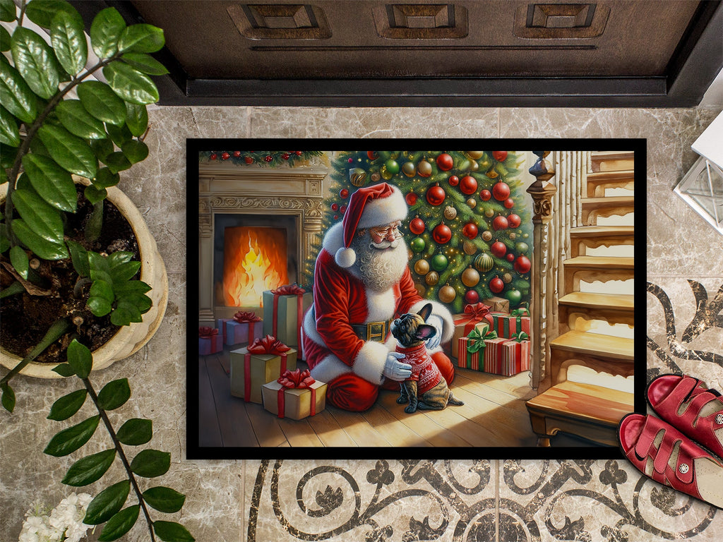 French Bulldog and Santa Claus Doormat Indoor Outdoor 24H X 36W Front Door Mat Rugs for Entryway, Non Slip Washable Low Pile,