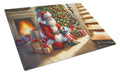 French Bulldog and Santa Claus Cutting Board Tempered Glass Kitchen Cutting Surface, Heat Resistant Chopping, Non-Slip Feet, Food Prep & Serving
