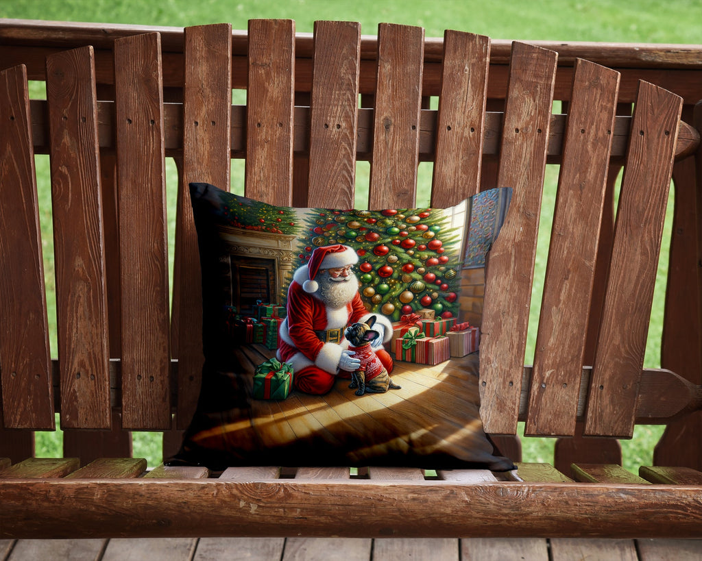 French Bulldog and Santa Claus Decorative Throw Pillow 14x14 Indoor Outdoor Accent Cushion, Fabric Cover with Insert for Sofa, Bed, Porch & Living Room