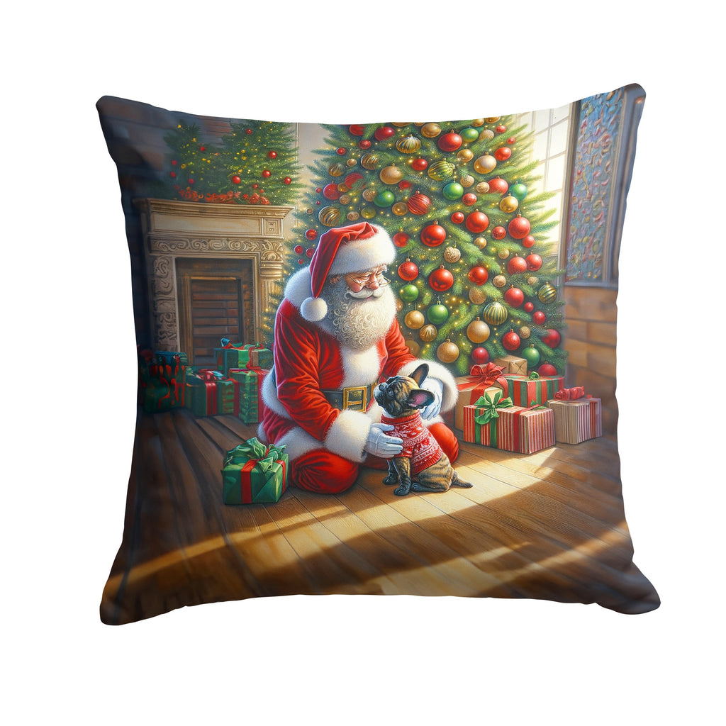 French Bulldog and Santa Claus Decorative Throw Pillow 18x18 Indoor Outdoor Accent Cushion, Fabric Cover with Insert for Sofa, Bed, Porch & Living Room