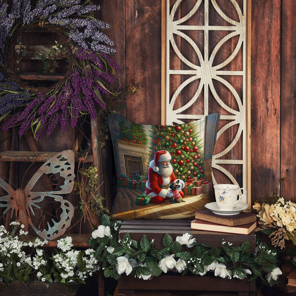 French Bulldog and Santa Claus Decorative Throw Pillow 18x18 Indoor Outdoor Accent Cushion, Fabric Cover with Insert for Sofa, Bed, Porch & Living Room