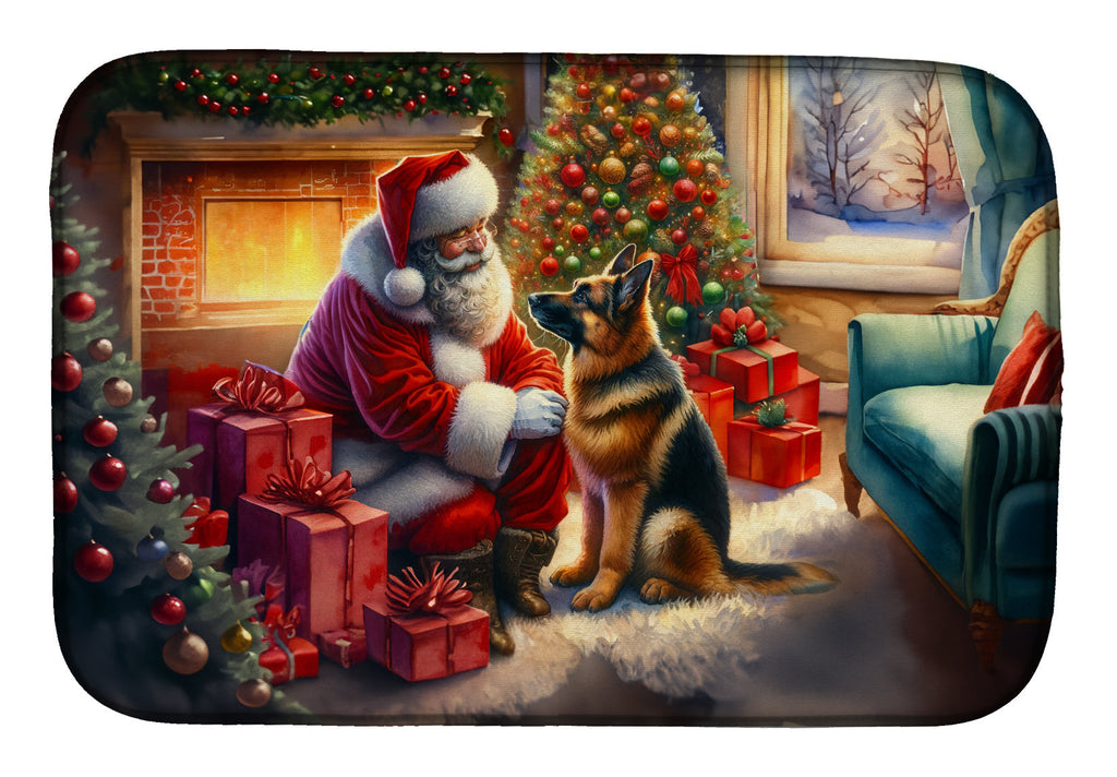 German Shepherd and Santa Claus Dish Drying Mat Absorbent Dish Drying Mat Pad for Kitchen Counter Dish Drainer Mat for Countertop, 14 x 21", Multicolor