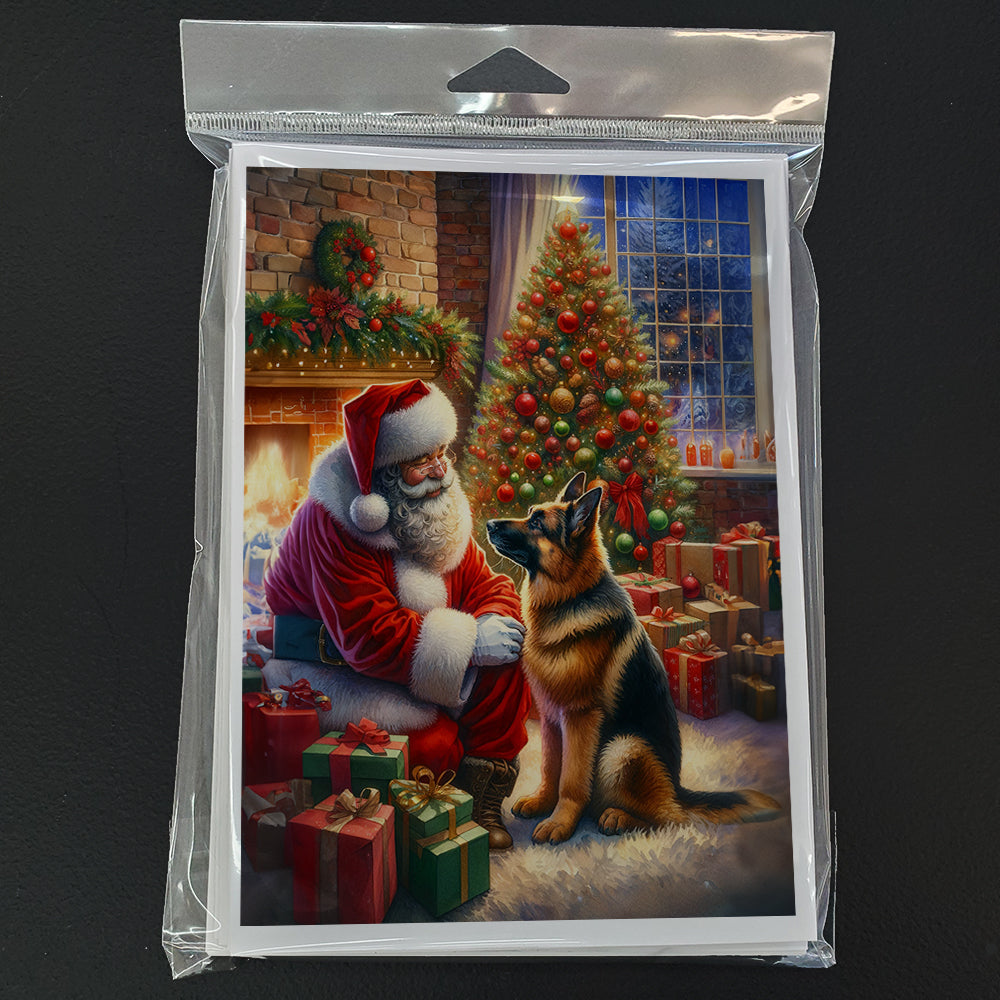 German Shepherd and Santa Claus Greeting Cards Pack of 8 Blank Cards with Envelopes Whimsical A7 Size 5x7