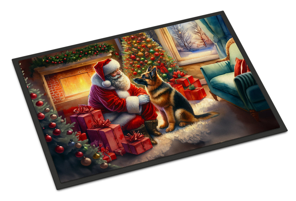 German Shepherd and Santa Claus Doormat Indoor Outdoor 18H X 27W Front Door Mat Rugs for Entryway, Non Slip Washable
