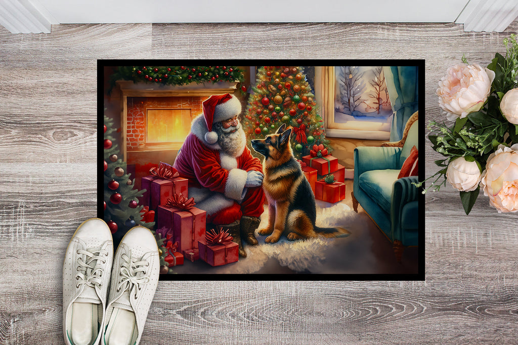 German Shepherd and Santa Claus Doormat Indoor Outdoor 18H X 27W Front Door Mat Rugs for Entryway, Non Slip Washable