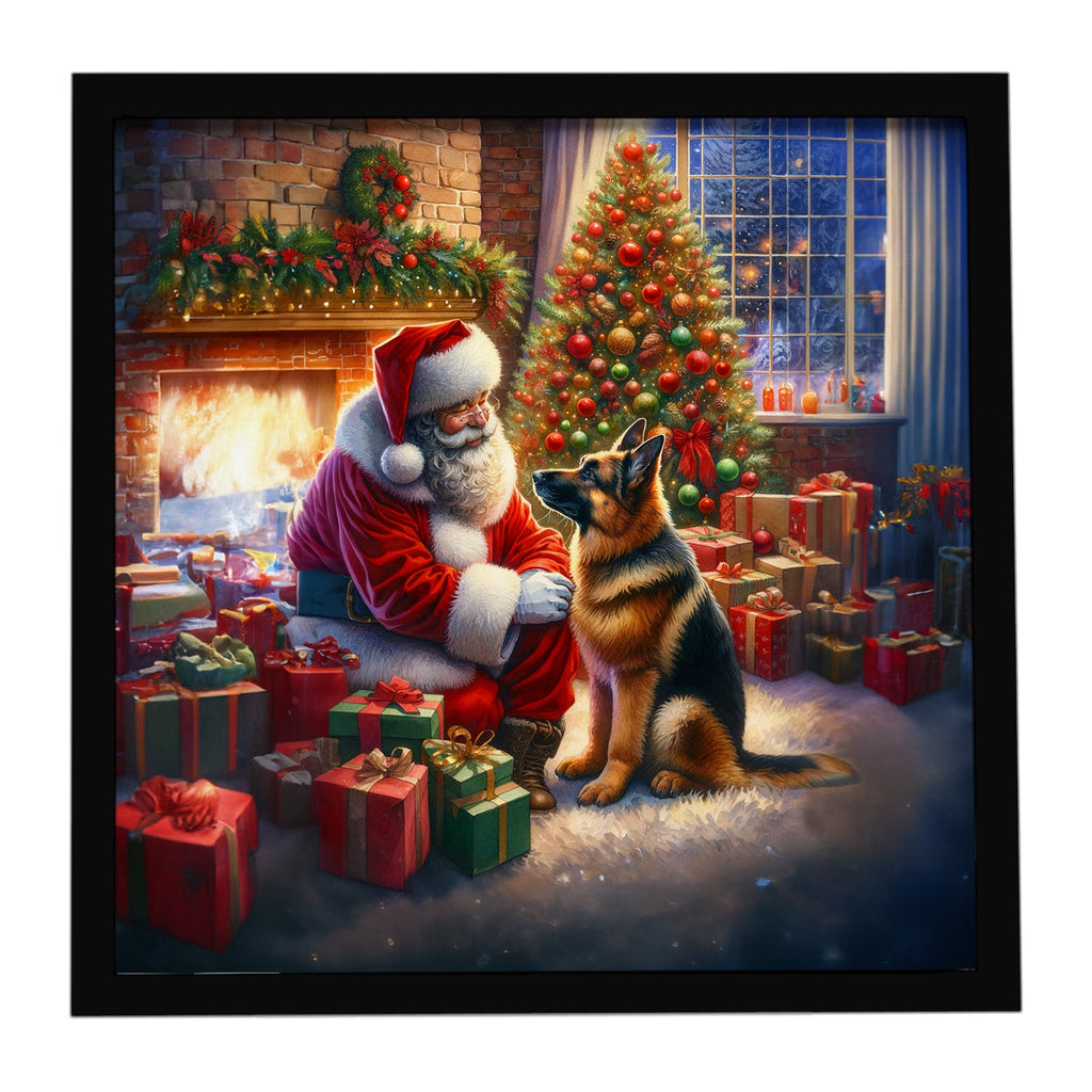 German Shepherd and Santa Claus Framed Metal Print Bathroom, Kitchen, Office, Home Decor Wall Art Ready to Hang, Square, 8X8
