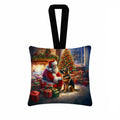 German Shepherd and Santa Claus Hanging Square Fabric Ornament 3.5 × 3.5 Decorative Door-Knob & Tree Hanger, Soft Fabric