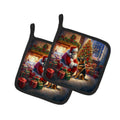 German Shepherd and Santa Claus Pot Holder Set of 2 Heat Resistant Quilted Hot Pads 7.5 x 7.5 Inch, Insulated Kitchen Trivets for Cooking & Baking