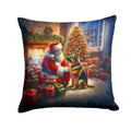 German Shepherd and Santa Claus Decorative Throw Pillow 14x14 Indoor Outdoor Accent Cushion, Fabric Cover with Insert for Sofa, Bed, Porch & Living Room