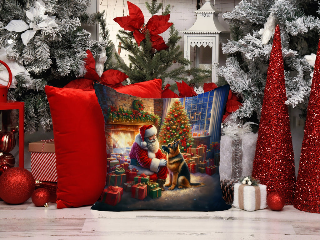 German Shepherd and Santa Claus Decorative Throw Pillow 14x14 Indoor Outdoor Accent Cushion, Fabric Cover with Insert for Sofa, Bed, Porch & Living Room