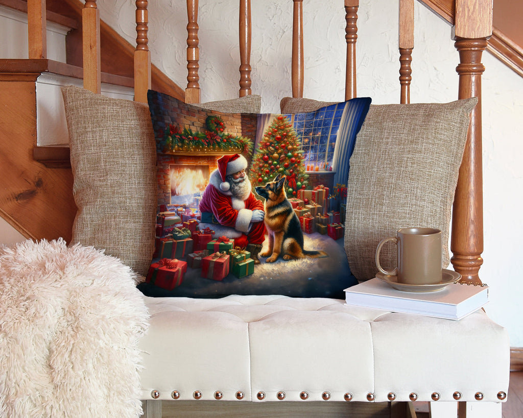 German Shepherd and Santa Claus Decorative Throw Pillow 14x14 Indoor Outdoor Accent Cushion, Fabric Cover with Insert for Sofa, Bed, Porch & Living Room