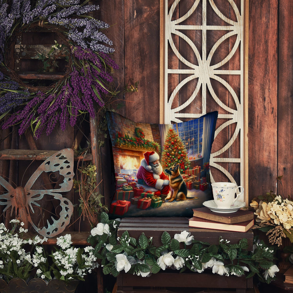 German Shepherd and Santa Claus Decorative Throw Pillow 14x14 Indoor Outdoor Accent Cushion, Fabric Cover with Insert for Sofa, Bed, Porch & Living Room