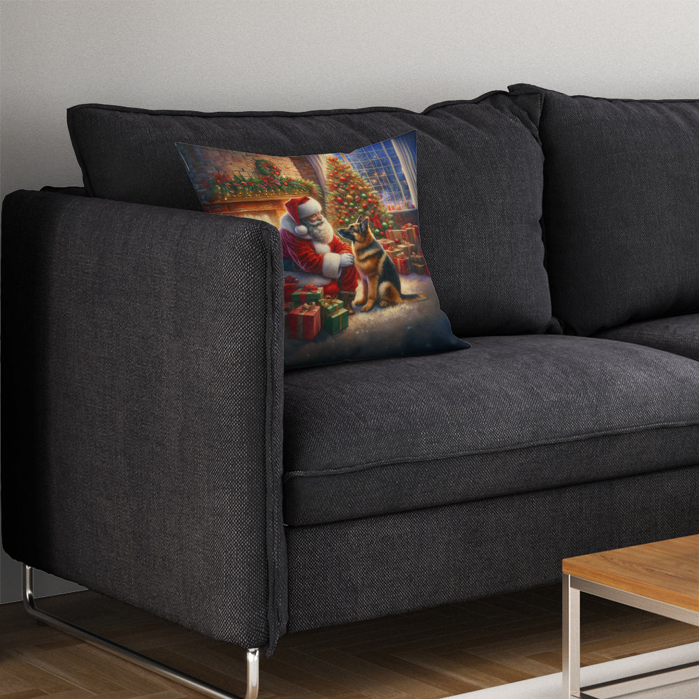 German Shepherd and Santa Claus Decorative Throw Pillow 14x14 Indoor Outdoor Accent Cushion, Fabric Cover with Insert for Sofa, Bed, Porch & Living Room