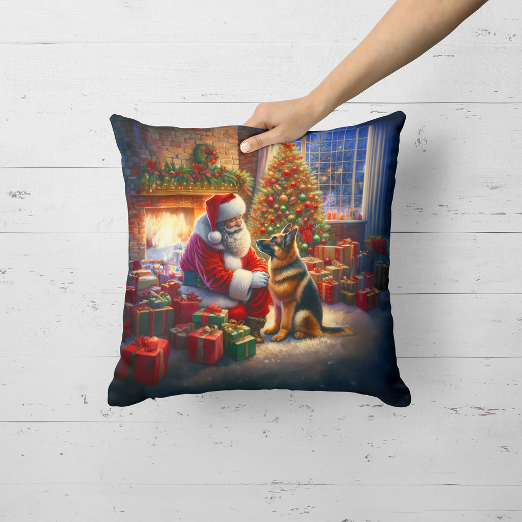 German Shepherd and Santa Claus Decorative Throw Pillow 18x18 Indoor Outdoor Accent Cushion, Fabric Cover with Insert for Sofa, Bed, Porch & Living Room