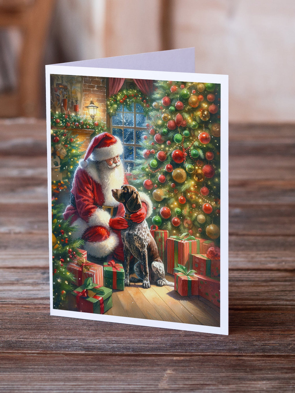 German Shorthaired Pointer and Santa Claus Greeting Cards Pack of 8 Blank Cards with Envelopes Whimsical A7 Size 5x7