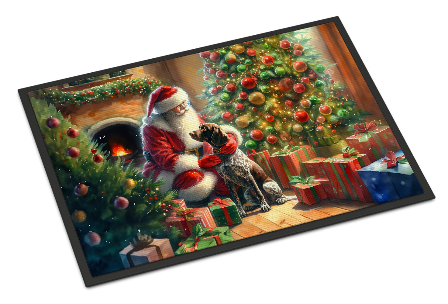 German Shorthaired Pointer and Santa Claus Doormat Indoor Outdoor 24H X 36W Front Door Mat Rugs for Entryway, Non Slip Washable Low Pile,