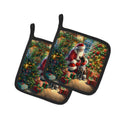 German Shorthaired Pointer and Santa Claus Pot Holder Set of 2 Heat Resistant Quilted Hot Pads 7.5 x 7.5 Inch, Insulated Kitchen Trivets for Cooking & Baking