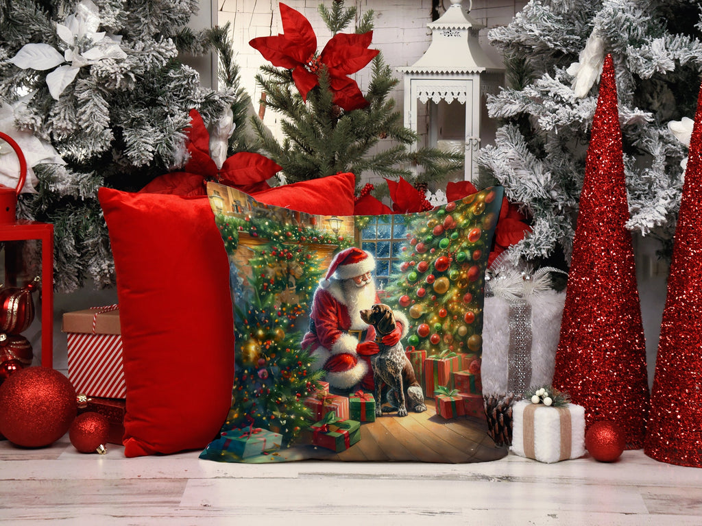 German Shorthaired Pointer and Santa Claus Decorative Throw Pillow 14x14 Indoor Outdoor Accent Cushion, Fabric Cover with Insert for Sofa, Bed, Porch & Living Room