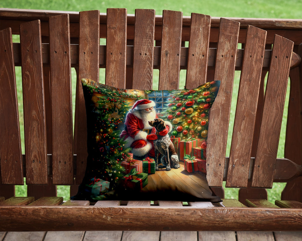 German Shorthaired Pointer and Santa Claus Decorative Throw Pillow 14x14 Indoor Outdoor Accent Cushion, Fabric Cover with Insert for Sofa, Bed, Porch & Living Room
