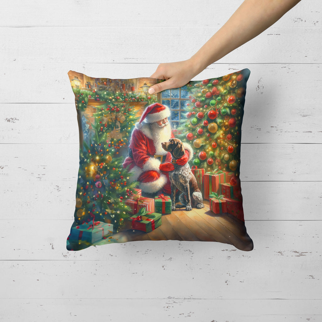 German Shorthaired Pointer and Santa Claus Decorative Throw Pillow 18x18 Indoor Outdoor Accent Cushion, Fabric Cover with Insert for Sofa, Bed, Porch & Living Room
