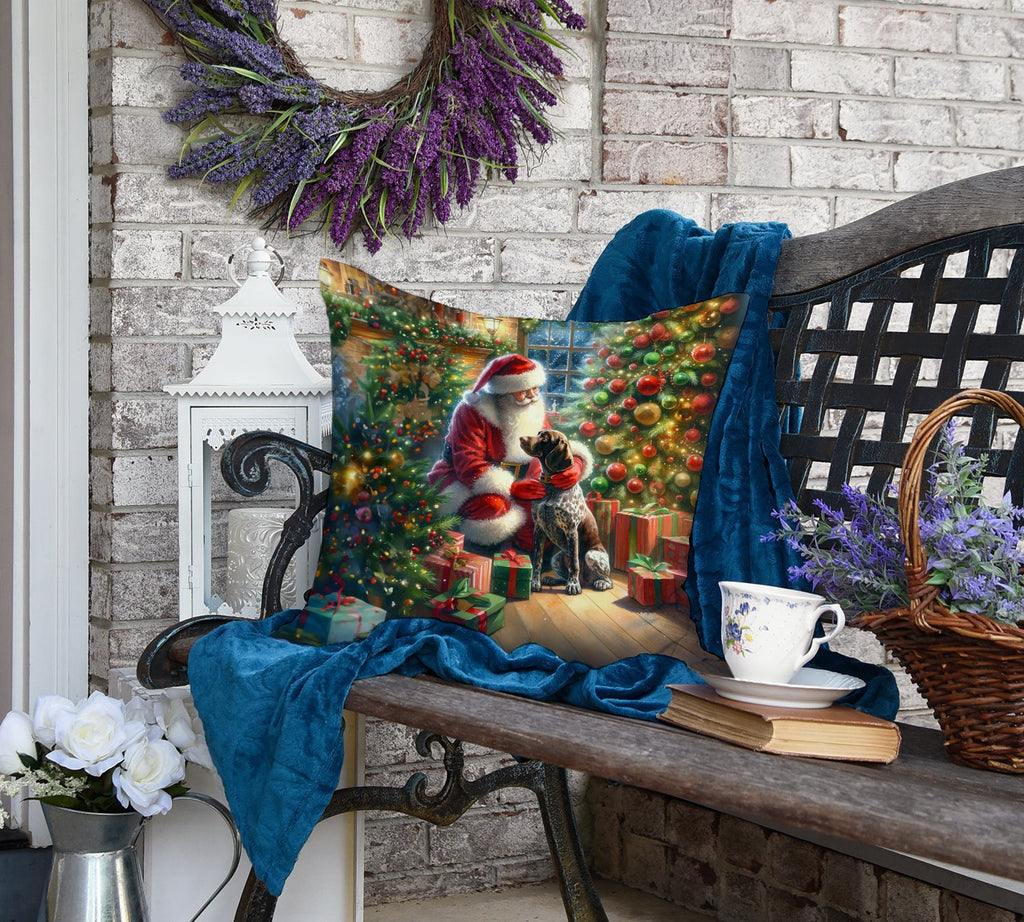 German Shorthaired Pointer and Santa Claus Decorative Throw Pillow 18x18 Indoor Outdoor Accent Cushion, Fabric Cover with Insert for Sofa, Bed, Porch & Living Room