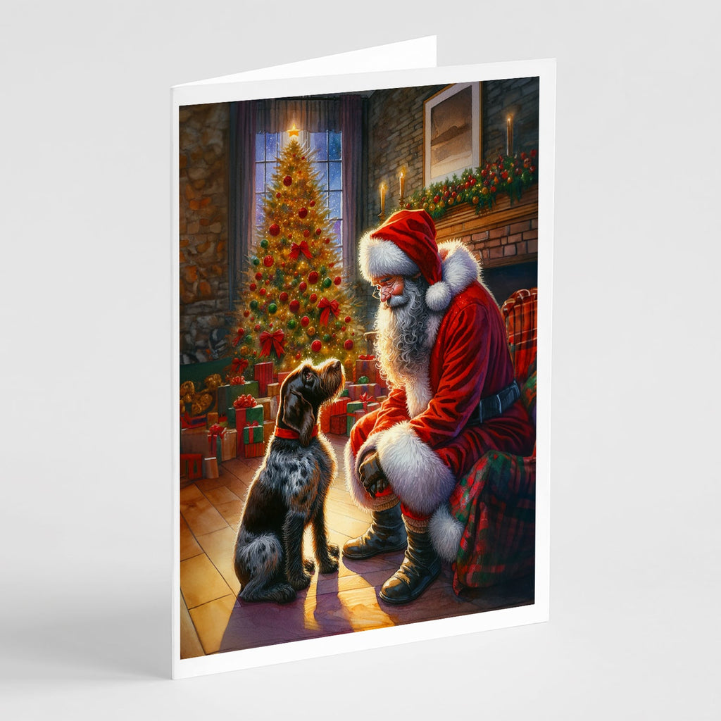 German Wirehaired Pointer and Santa Claus Greeting Cards Pack of 8 Blank Cards with Envelopes Whimsical A7 Size 5x7