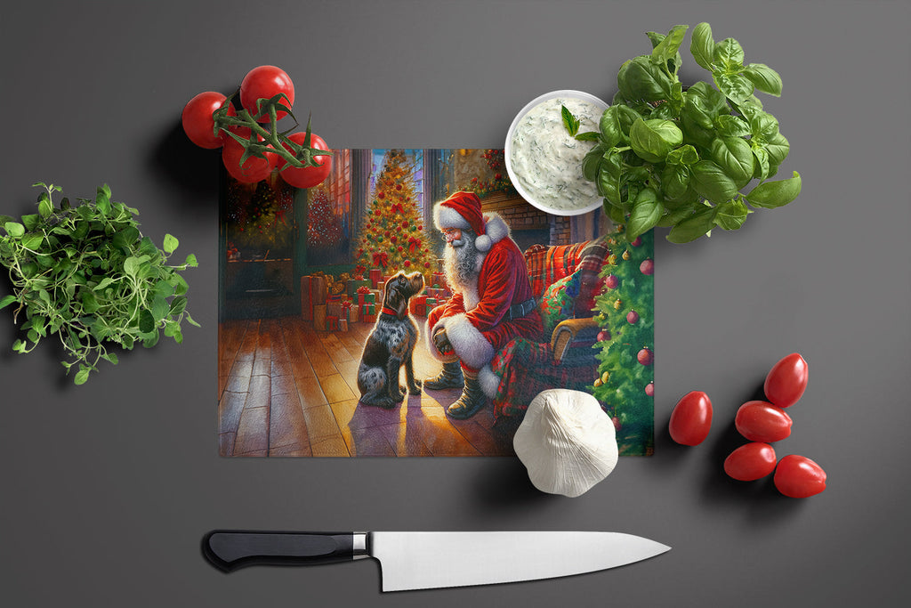 German Wirehaired Pointer and Santa Claus Cutting Board Tempered Glass Kitchen Cutting Surface, Heat Resistant Chopping, Non-Slip Feet, Food Prep & Serving