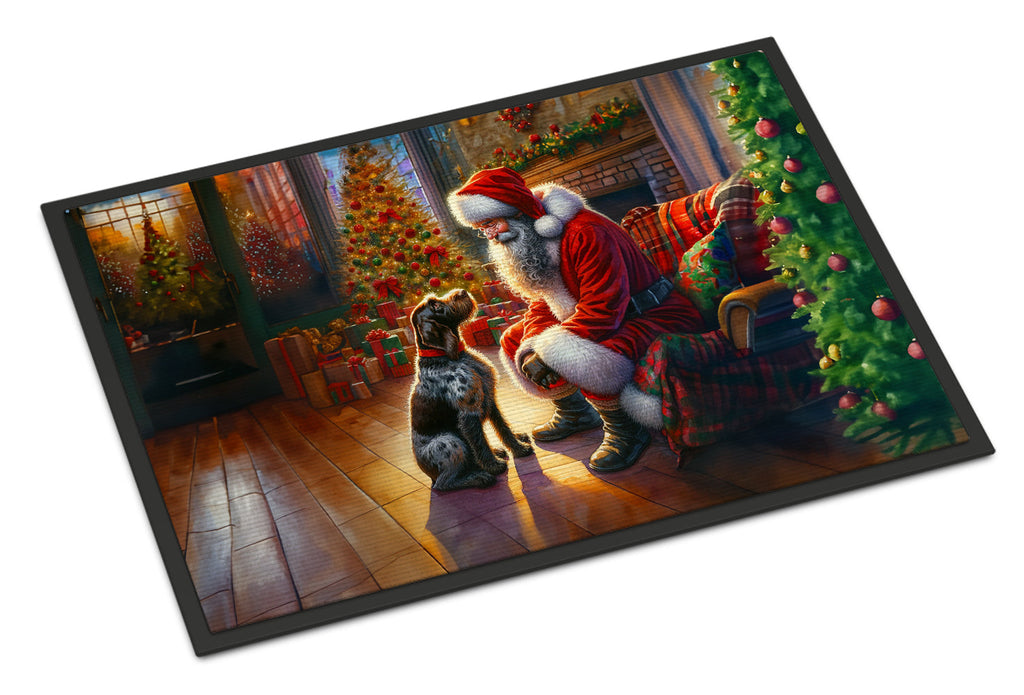 German Wirehaired Pointer and Santa Claus Doormat Indoor Outdoor 18H X 27W Front Door Mat Rugs for Entryway, Non Slip Washable