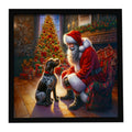 German Wirehaired Pointer and Santa Claus Framed Metal Print Bathroom, Kitchen, Office, Home Decor Wall Art Ready to Hang, Square, 8X8