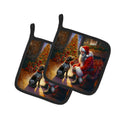 German Wirehaired Pointer and Santa Claus Pot Holder Set of 2 Heat Resistant Quilted Hot Pads 7.5 x 7.5 Inch, Insulated Kitchen Trivets for Cooking & Baking