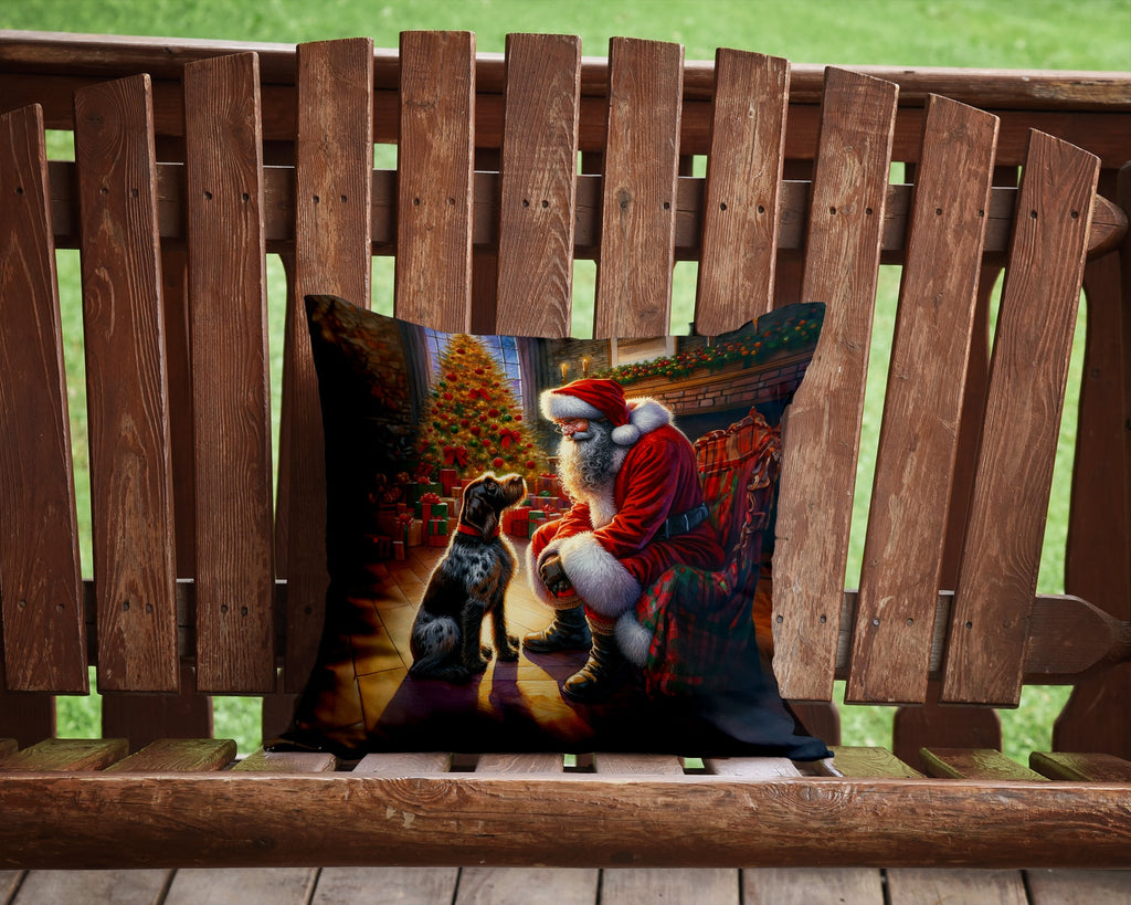 German Wirehaired Pointer and Santa Claus Decorative Throw Pillow 14x14 Indoor Outdoor Accent Cushion, Fabric Cover with Insert for Sofa, Bed, Porch & Living Room