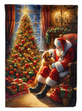 Golden Retriever and Santa Claus House Flag 28x40 Porch Sleeve Pole Decorative Outside Yard Banner Artwork Wall Hanging, Polyester