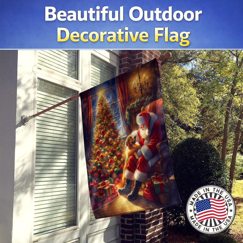Golden Retriever and Santa Claus House Flag 28x40 Porch Sleeve Pole Decorative Outside Yard Banner Artwork Wall Hanging, Polyester