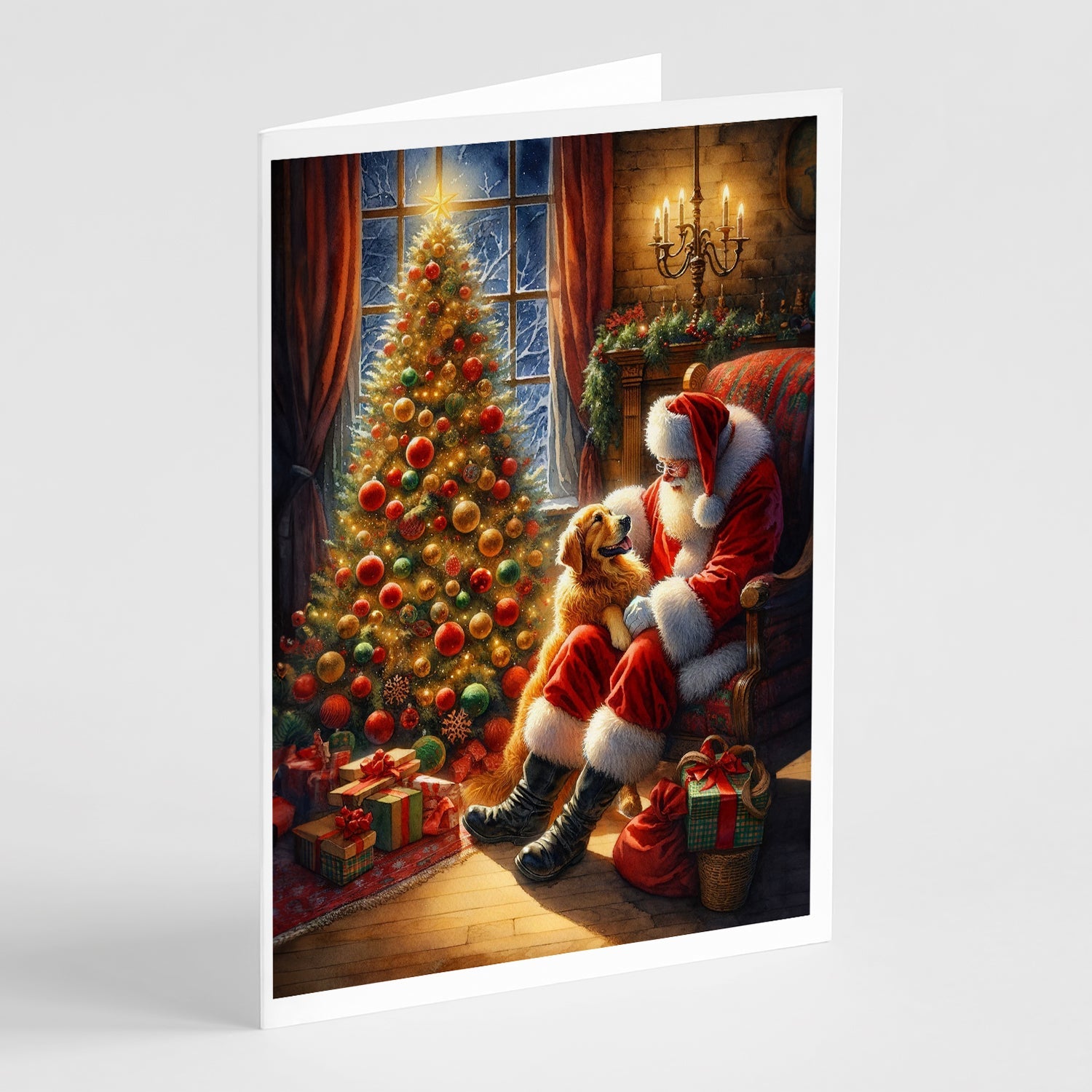 Golden Retriever and Santa Claus Greeting Cards Pack of 8 Blank Cards with Envelopes Whimsical A7 Size 5x7