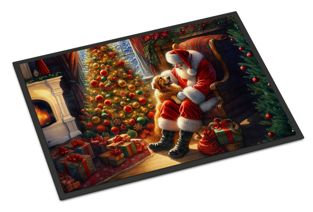Golden Retriever and Santa Claus Doormat Indoor Outdoor 18H X 27W Front Door Mat Rugs for Entryway, Non Slip Washable