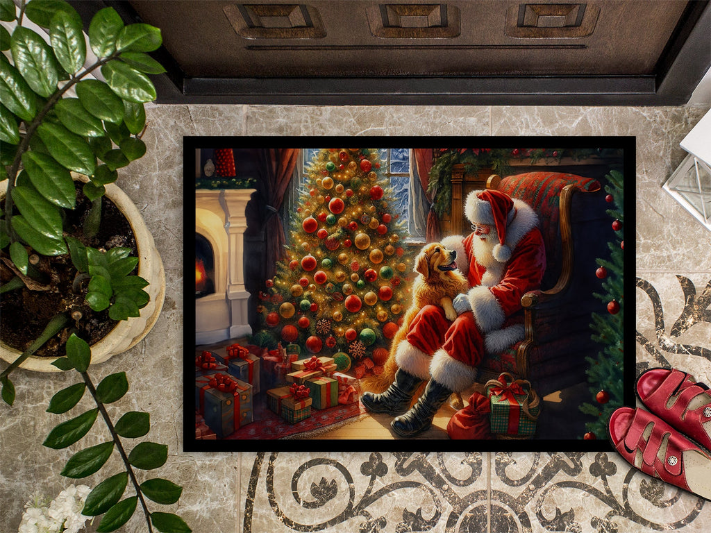 Golden Retriever and Santa Claus Doormat Indoor Outdoor 18H X 27W Front Door Mat Rugs for Entryway, Non Slip Washable