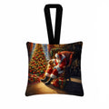 Golden Retriever and Santa Claus Hanging Square Fabric Ornament 3.5 × 3.5 Decorative Door-Knob & Tree Hanger, Soft Fabric