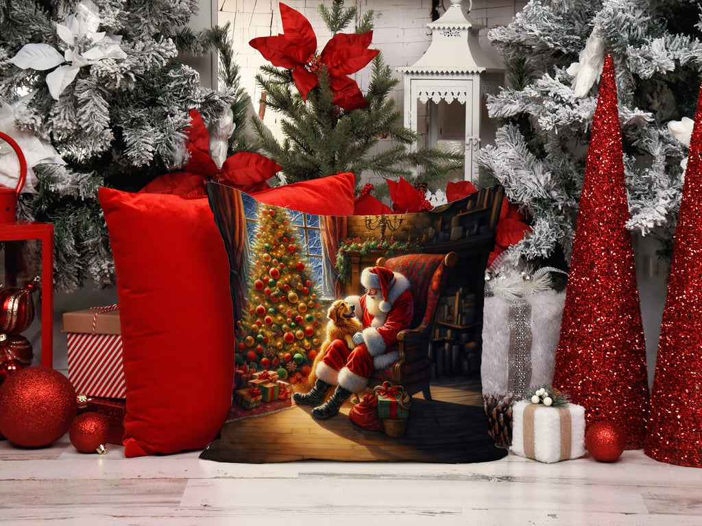 Golden Retriever and Santa Claus Decorative Throw Pillow 14x14 Indoor Outdoor Accent Cushion, Fabric Cover with Insert for Sofa, Bed, Porch & Living Room