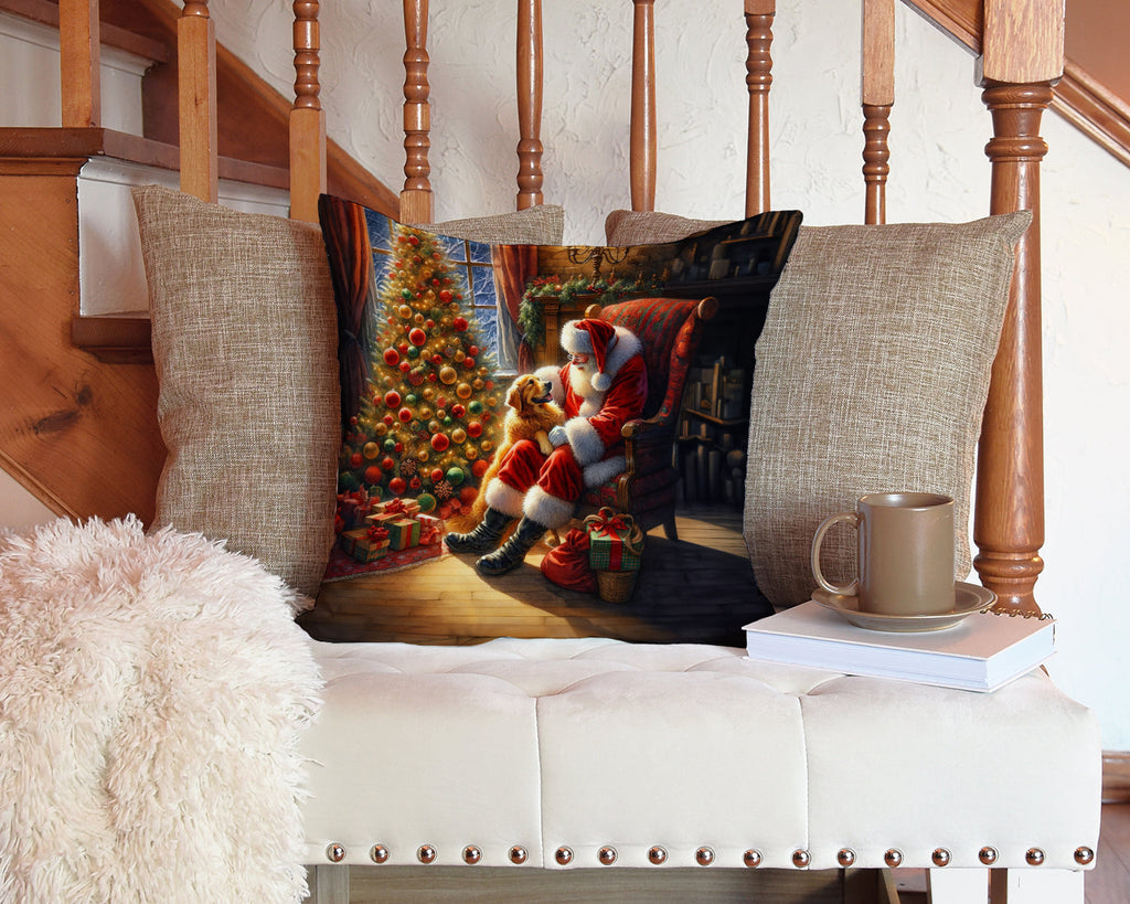 Golden Retriever and Santa Claus Decorative Throw Pillow 14x14 Indoor Outdoor Accent Cushion, Fabric Cover with Insert for Sofa, Bed, Porch & Living Room