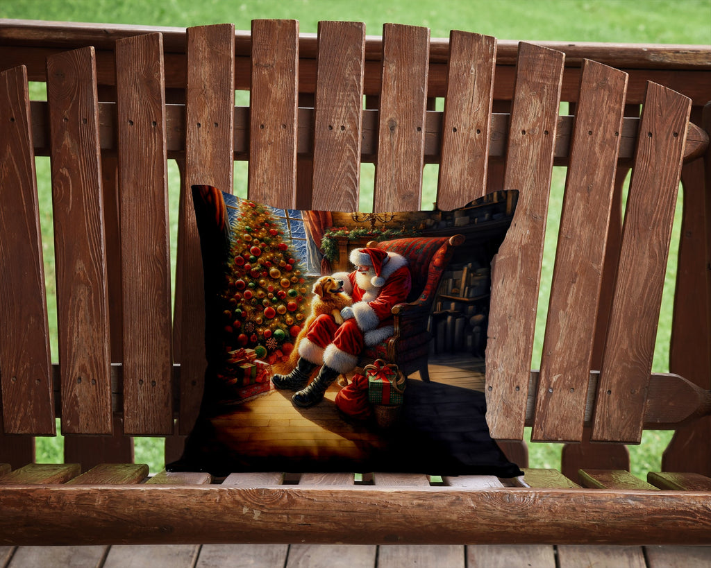Golden Retriever and Santa Claus Decorative Throw Pillow 14x14 Indoor Outdoor Accent Cushion, Fabric Cover with Insert for Sofa, Bed, Porch & Living Room