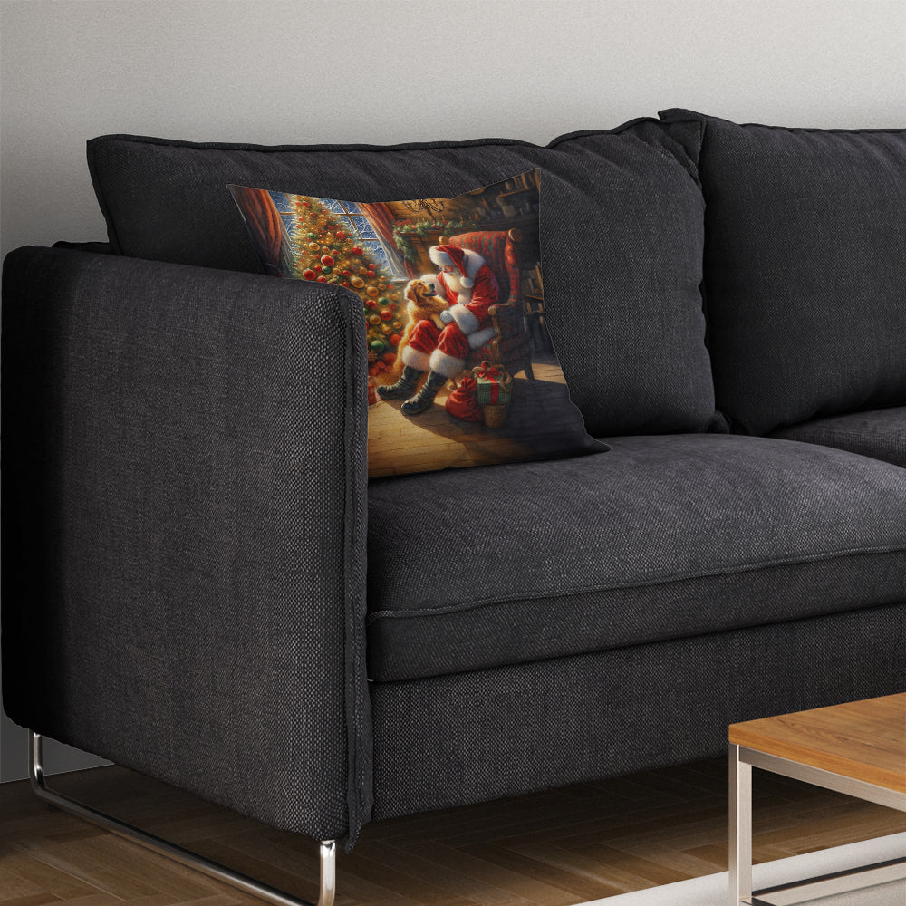 Golden Retriever and Santa Claus Decorative Throw Pillow 14x14 Indoor Outdoor Accent Cushion, Fabric Cover with Insert for Sofa, Bed, Porch & Living Room