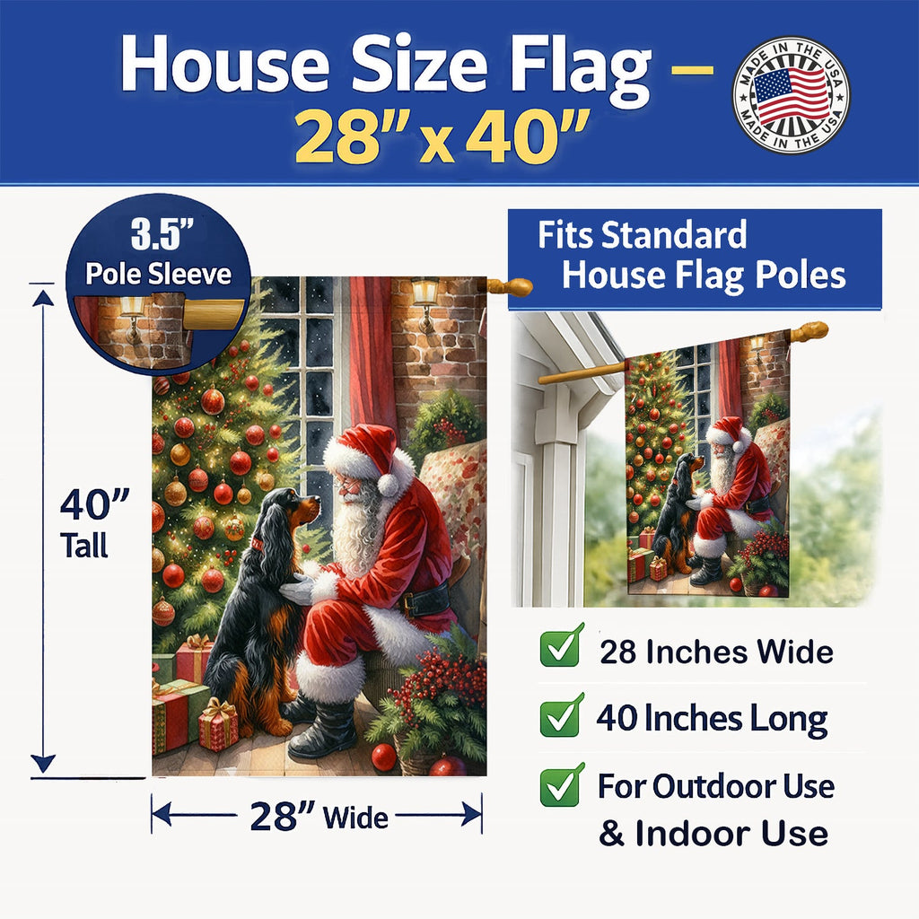 Gordon Setter and Santa Claus House Flag 28x40 Porch Sleeve Pole Decorative Outside Yard Banner Artwork Wall Hanging, Polyester
