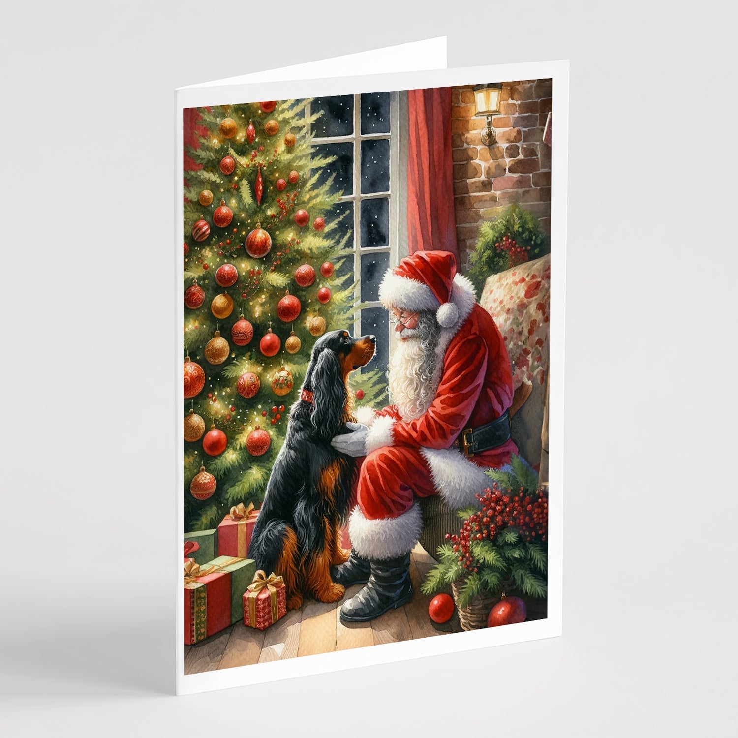 Gordon Setter and Santa Claus Greeting Cards Pack of 8 Blank Cards with Envelopes Whimsical A7 Size 5x7