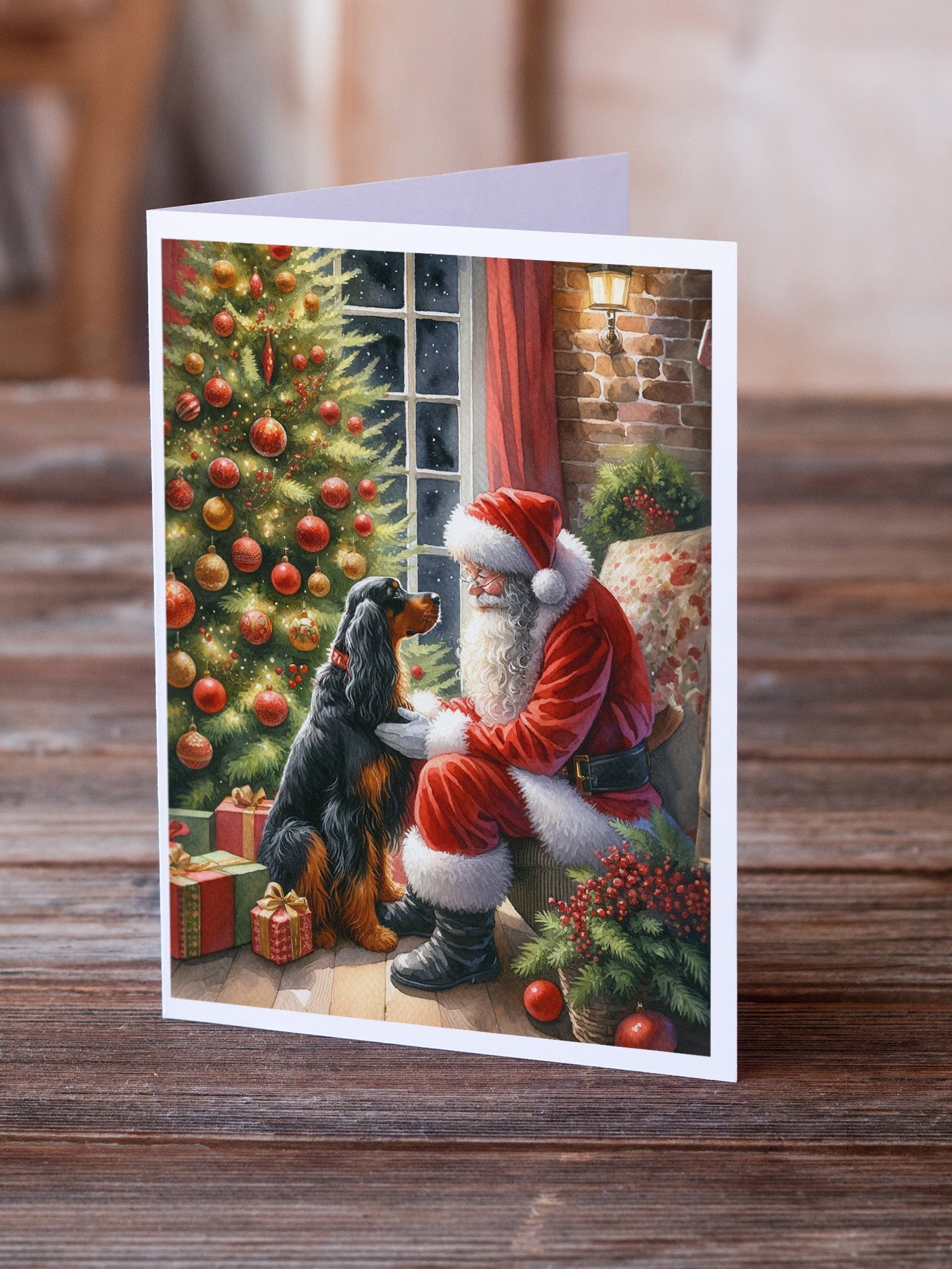 Gordon Setter and Santa Claus Greeting Cards Pack of 8 Blank Cards with Envelopes Whimsical A7 Size 5x7