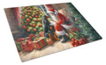 Gordon Setter and Santa Claus Cutting Board Tempered Glass Kitchen Cutting Surface, Heat Resistant Chopping, Non-Slip Feet, Food Prep & Serving
