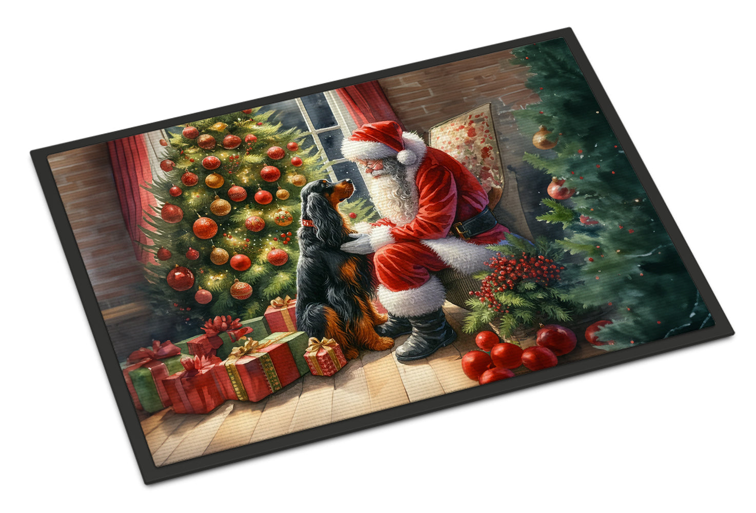 Gordon Setter and Santa Claus Doormat Indoor Outdoor 18H X 27W Front Door Mat Rugs for Entryway, Non Slip Washable